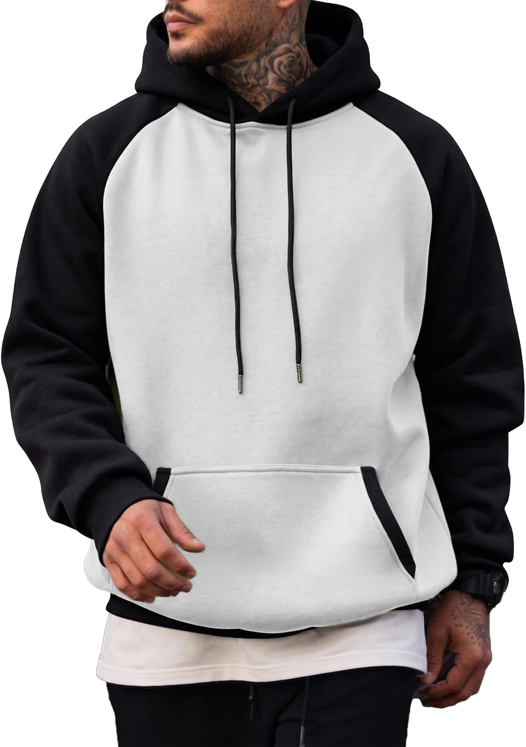 Men's Cotton Fleece Pullover Hoodie - Drawstring Hood, Kangaroo Pocket and Oversized Fit for Fall and Winter - Medium