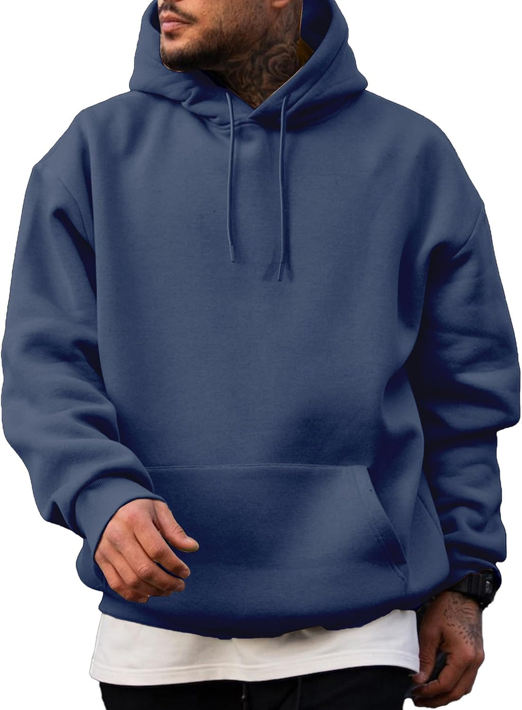 Men's Fleece Lined Oversized Pullover Hoodie - Adjustable Drawstring Hood and Kangaroo Pocket for Cold Weather - Large