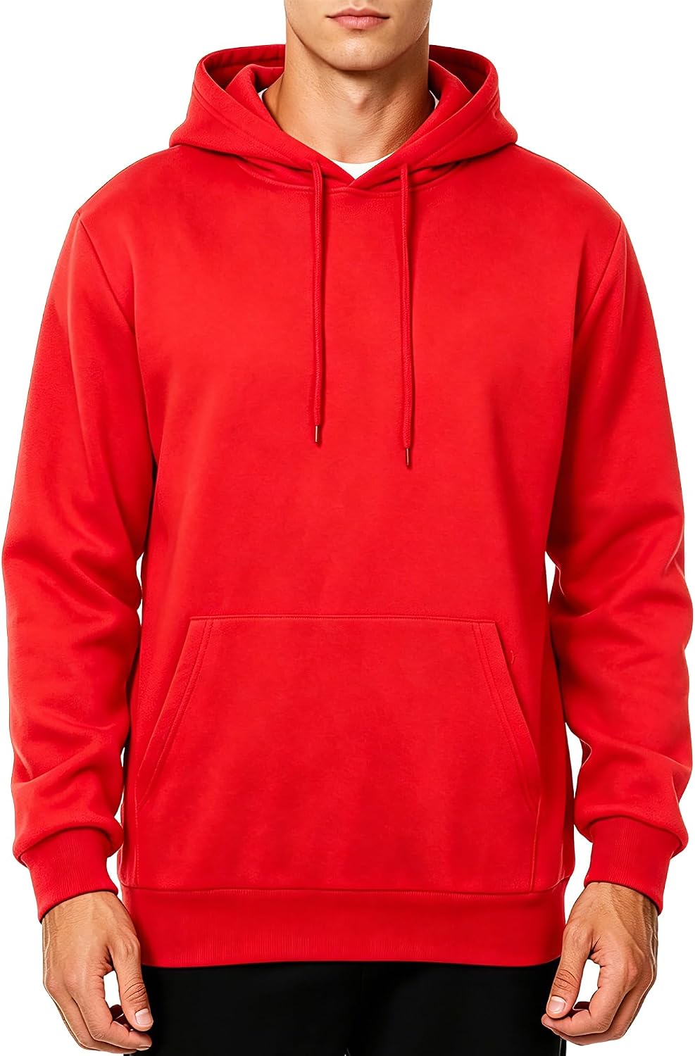 Men's Fleece Pullover Hoodie - Long Sleeve Drawstring Sweatshirt with Kangaroo Pocket for Athletic Daily Wear - Small