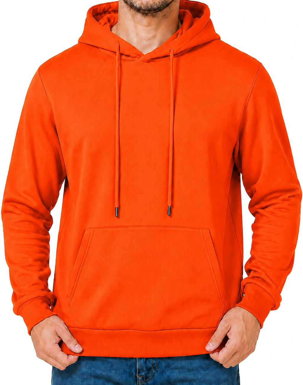 Men's Fleece Pullover Hoodie - Drawstring Hood, Ribbed Cuffs and Kangaroo Pocket for Gym and Fall Winter Wear - Medium