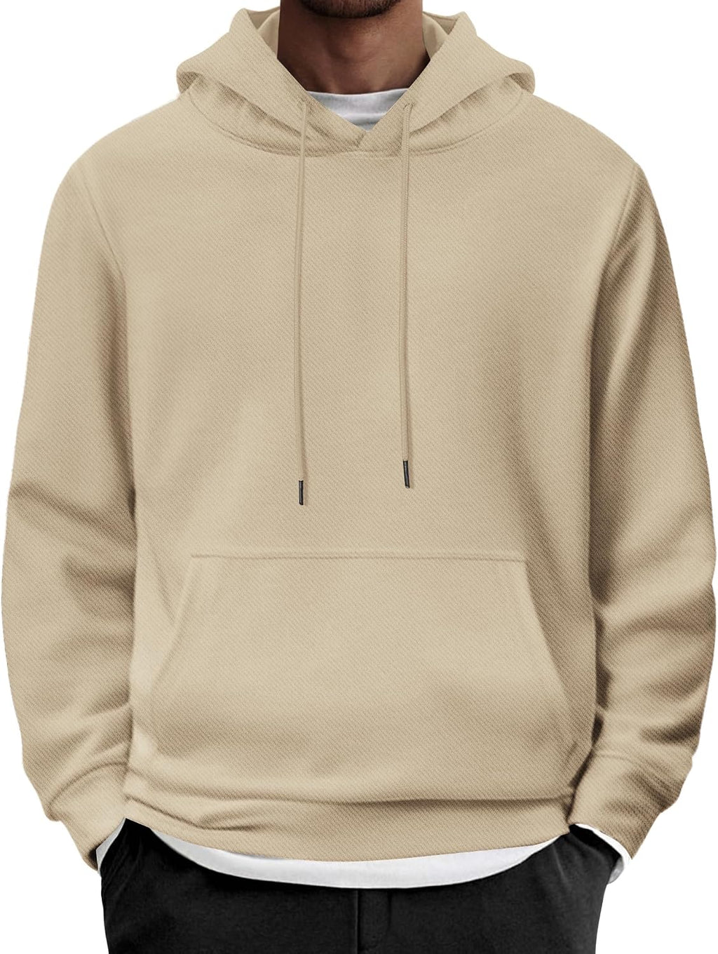 Men's Long Sleeve Pullover Hoodie - Casual Drawstring Hooded Sweatshirt with Front Pocket for Everyday Wear - Black (11)