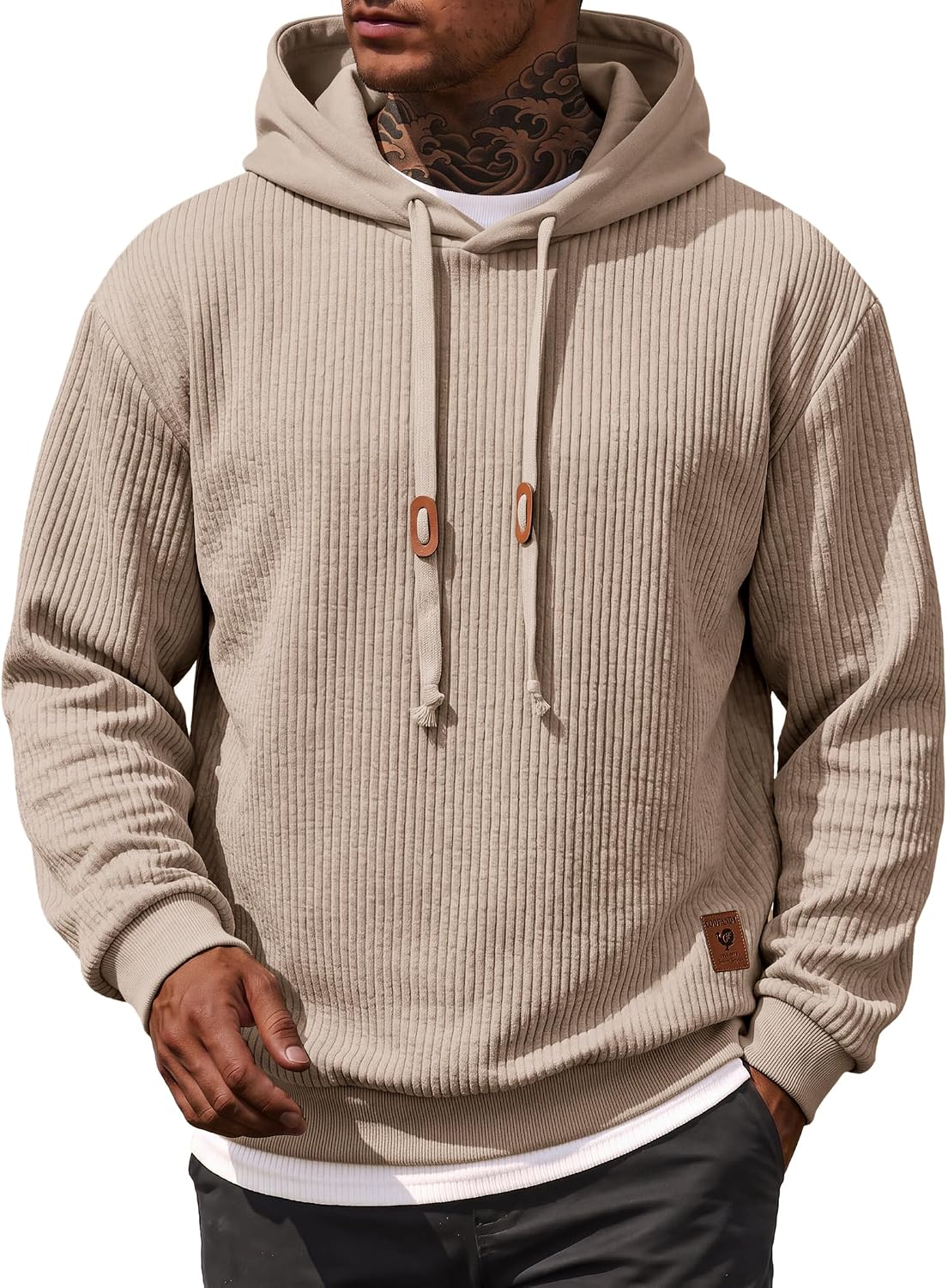 Men's Waffle Knit Pullover Hoodie - Lightweight Long Sleeve Sweatshirt with Adjustable Hood for Fall and Winter - Small