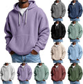 Men's Waffle Knit Quarter Zip Hooded Sweatshirt - Long Sleeve Drawstring Pullover with Front Pocket for Autumn - Medium
