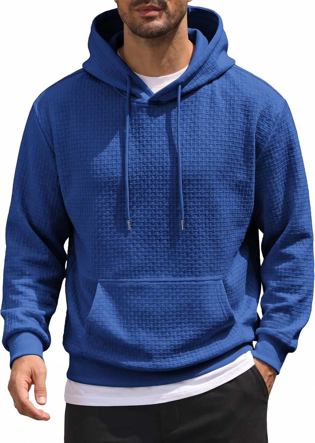 Men's Soft Knit Pullover Hoodie - Lightweight Hooded Sweatshirt with Kangaroo Pocket for Travel and Daily Wear - Small