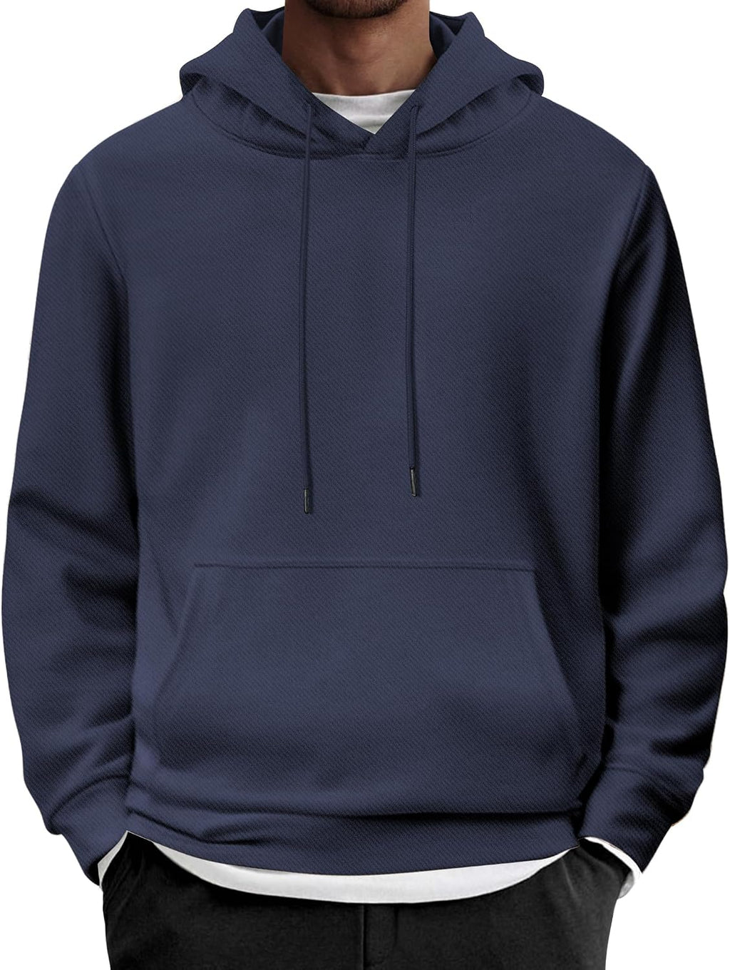 Men's Long Sleeve Pullover Hoodie - Casual Drawstring Hooded Sweatshirt with Front Pocket for Everyday Wear - Black