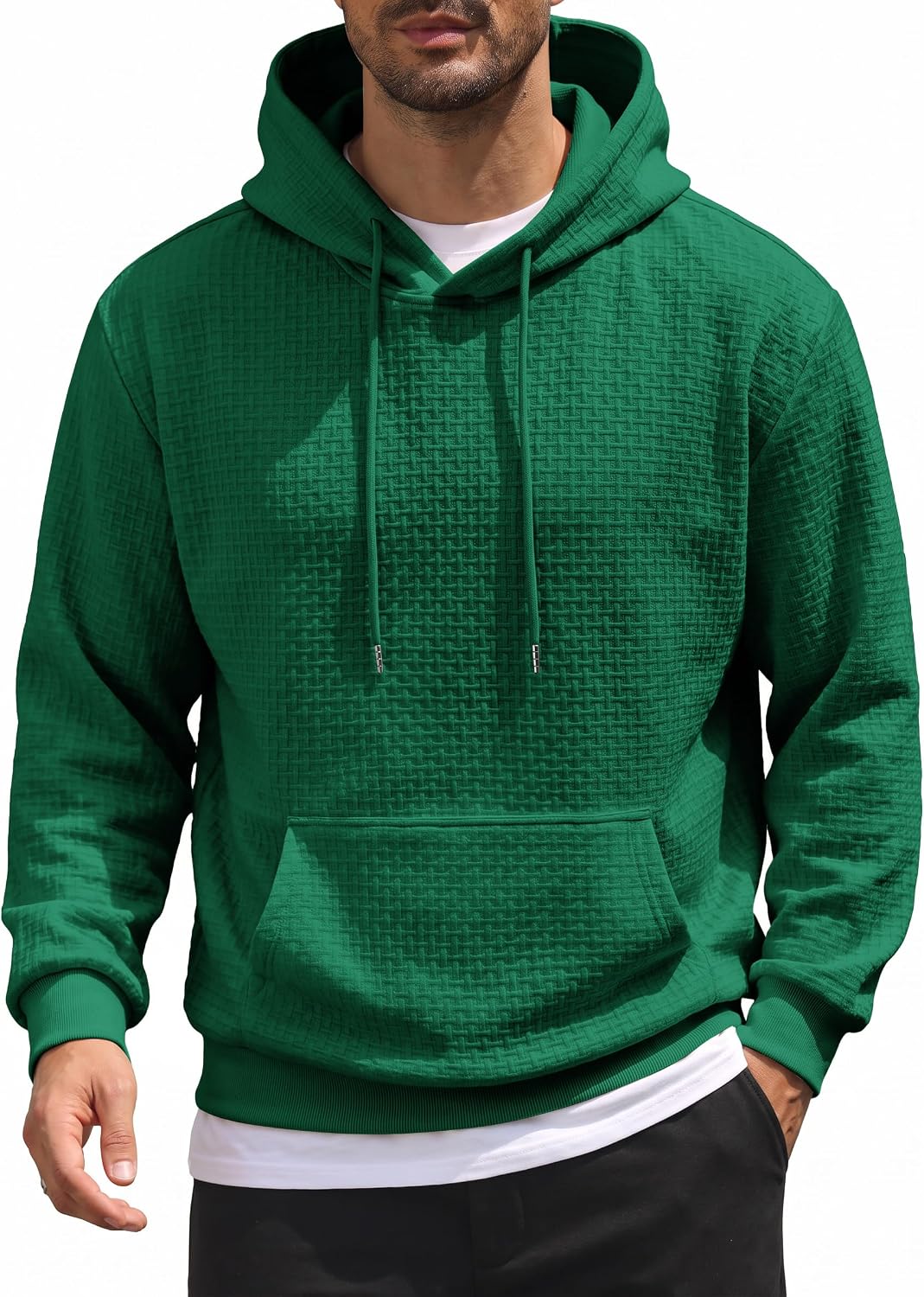 Men's Soft Knit Pullover Hoodie - Lightweight Hooded Sweatshirt with Kangaroo Pocket for Travel and Daily Wear - Small
