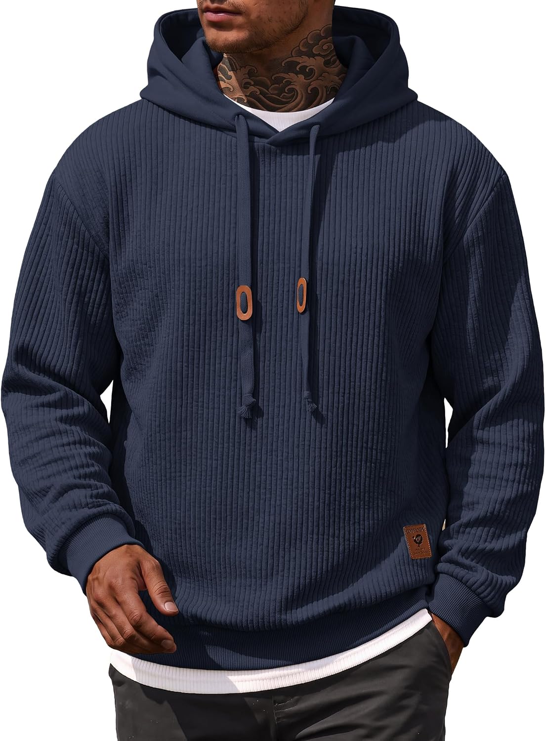 Men's Waffle Knit Pullover Hoodie - Lightweight Long Sleeve Sweatshirt with Adjustable Hood for Fall and Winter - Small