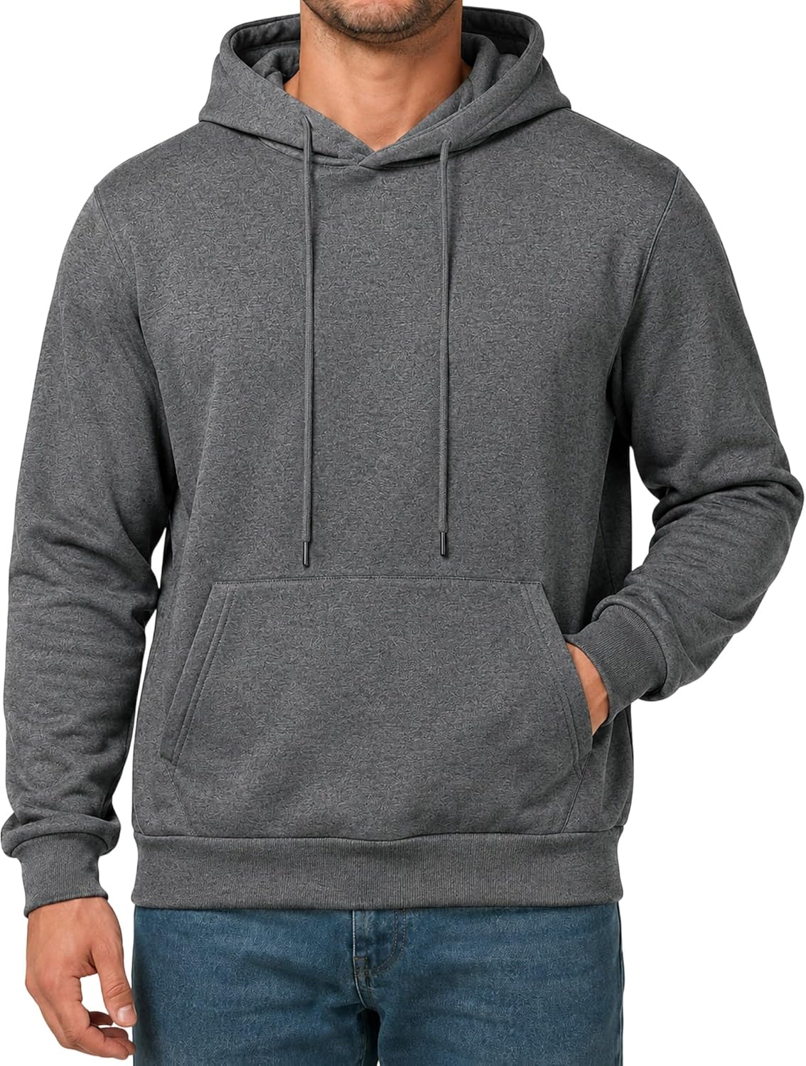Men's Fleece Lined Pullover Hoodie - Drawstring Hood, Kangaroo Pocket and Ribbed Trim for Gym and Winter Wear - Small