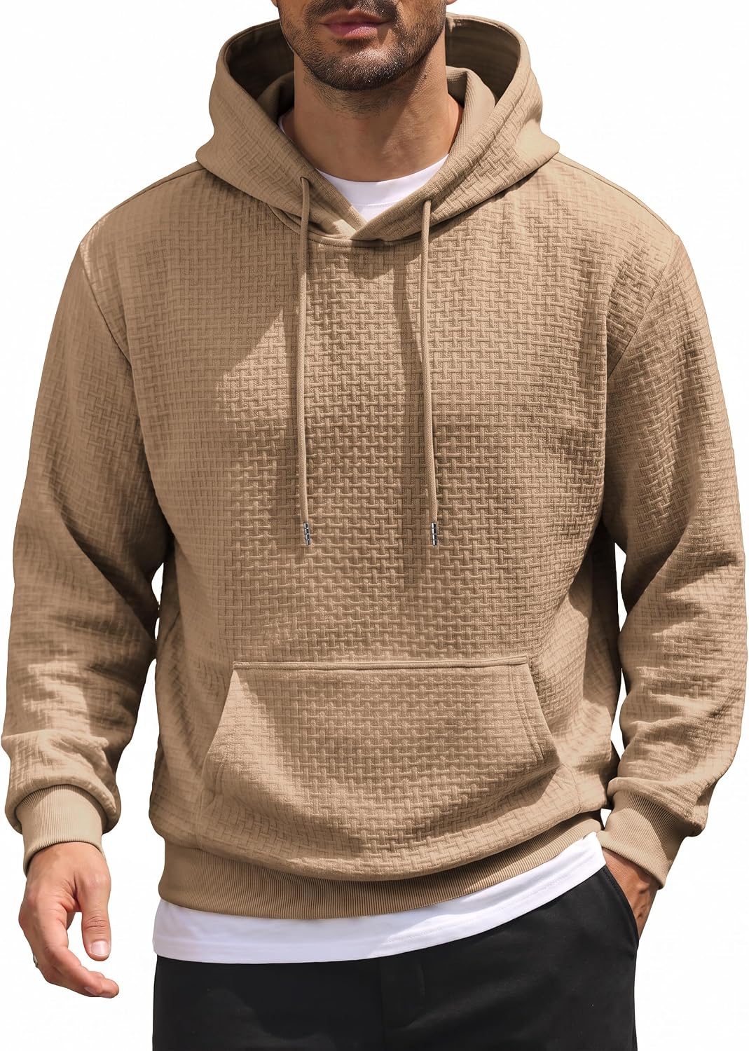 Men's Soft Knit Pullover Hoodie - Lightweight Hooded Sweatshirt with Kangaroo Pocket for Travel and Daily Wear - Medium