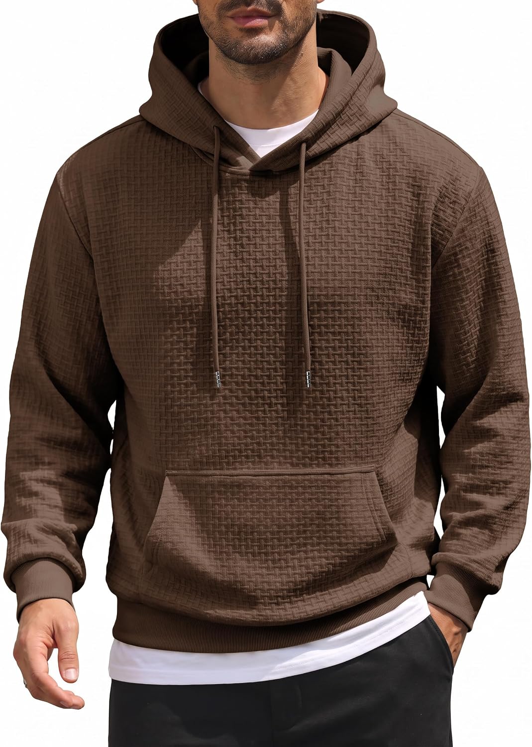 Men's Soft Knit Pullover Hoodie - Lightweight Hooded Sweatshirt with Kangaroo Pocket for Travel and Daily Wear - Medium