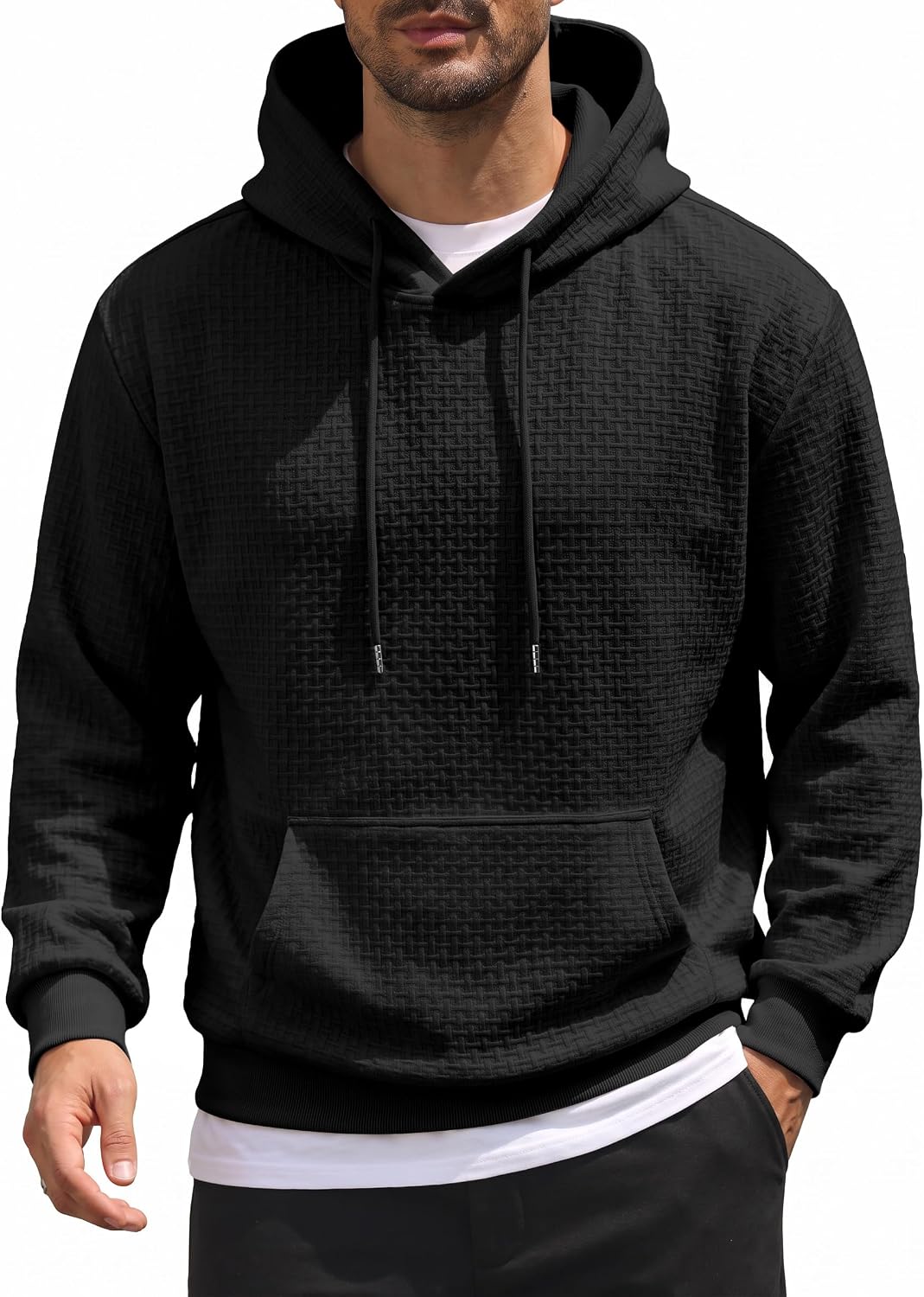Men's Soft Knit Pullover Hoodie - Lightweight Hooded Sweatshirt with Kangaroo Pocket for Travel and Daily Wear - Small