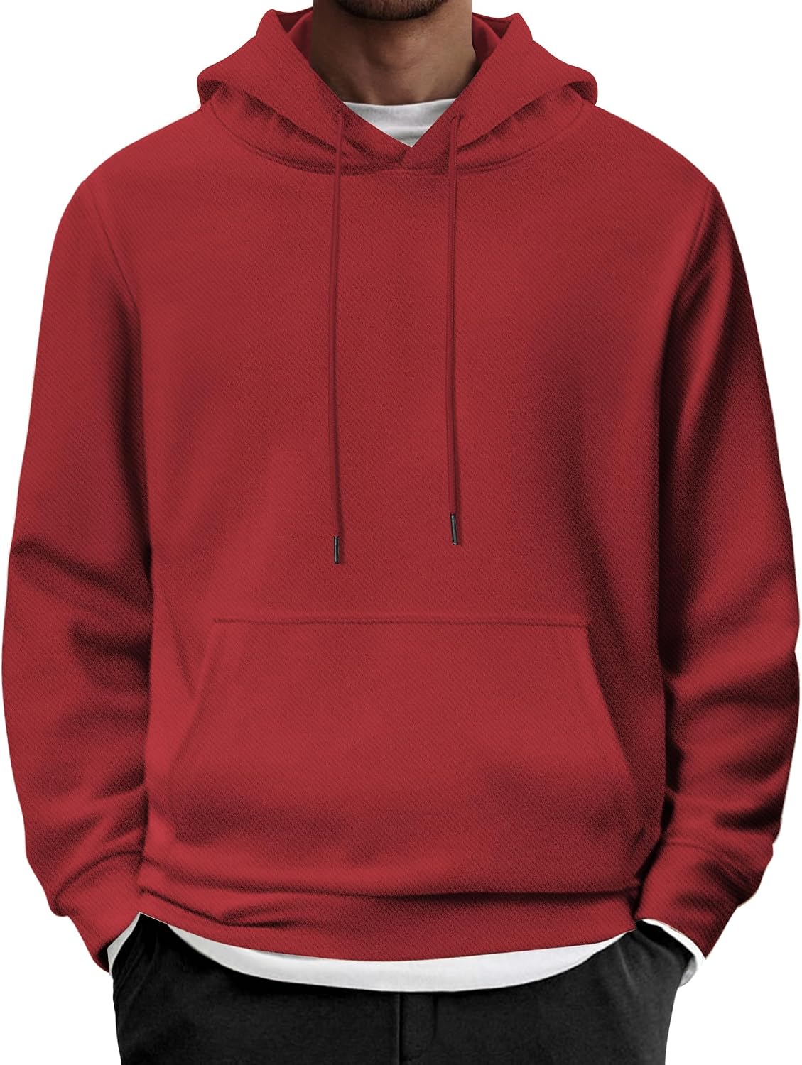 Men's Long Sleeve Pullover Hoodie - Casual Drawstring Hooded Sweatshirt with Front Pocket for Everyday Wear - Black