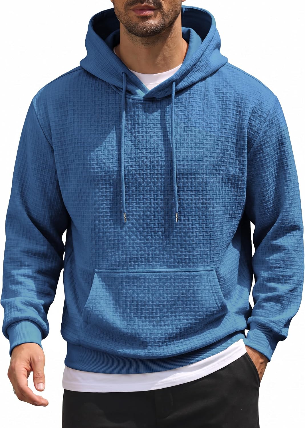 Men's Soft Knit Pullover Hoodie - Lightweight Hooded Sweatshirt with Kangaroo Pocket for Travel and Daily Wear - Medium