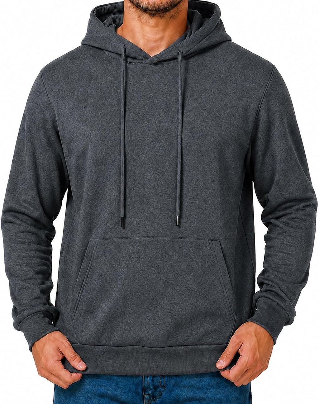 Men's Fleece Pullover Hoodie - Drawstring Hood, Ribbed Cuffs and Kangaroo Pocket for Gym and Fall Winter Wear - Medium