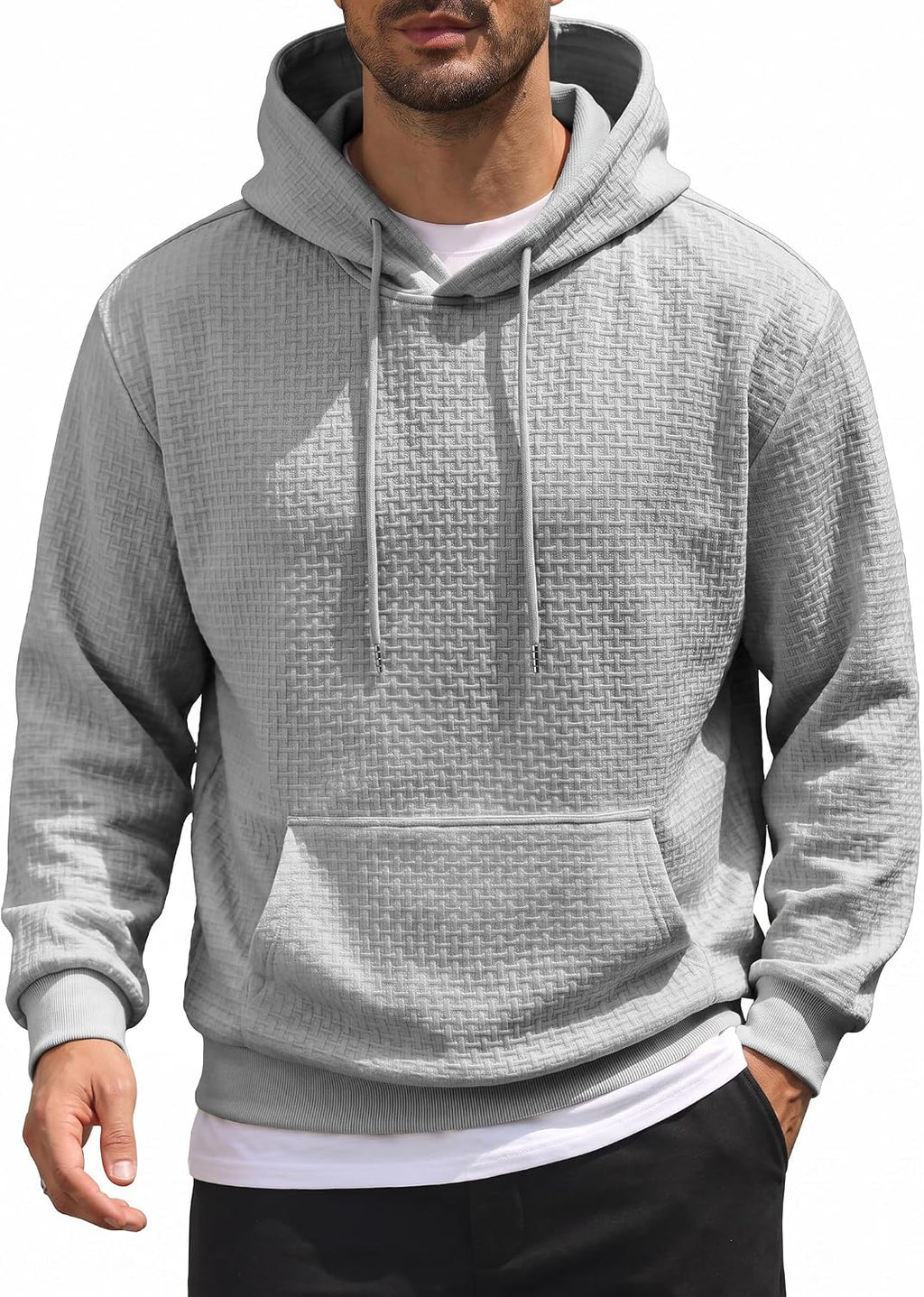 Men's Soft Knit Pullover Hoodie - Lightweight Hooded Sweatshirt with Kangaroo Pocket for Travel and Daily Wear - Small