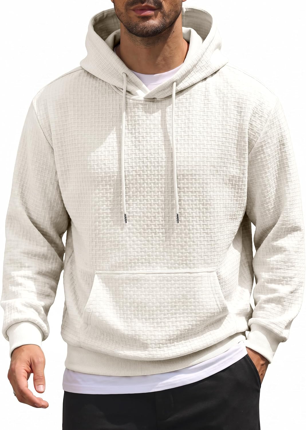 Men's Soft Knit Pullover Hoodie - Lightweight Hooded Sweatshirt with Kangaroo Pocket for Travel and Daily Wear - Small