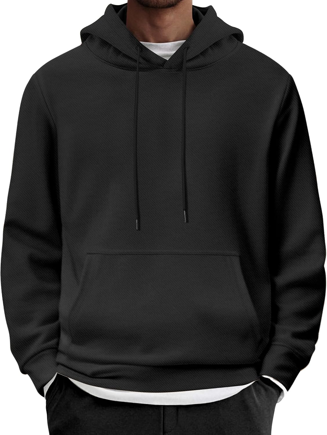 Men's Long Sleeve Pullover Hoodie - Casual Drawstring Hooded Sweatshirt with Front Pocket for Everyday Wear - Black
