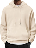 Men's Long Sleeve Pullover Hoodie - Casual Drawstring Hooded Sweatshirt with Front Pocket for Everyday Wear - Beige