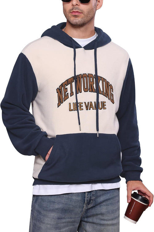 Men's Colour Block Pullover Hoodie - Long Sleeve Drawstring Hooded Sweatshirt with Front Pocket for Autumn - Green