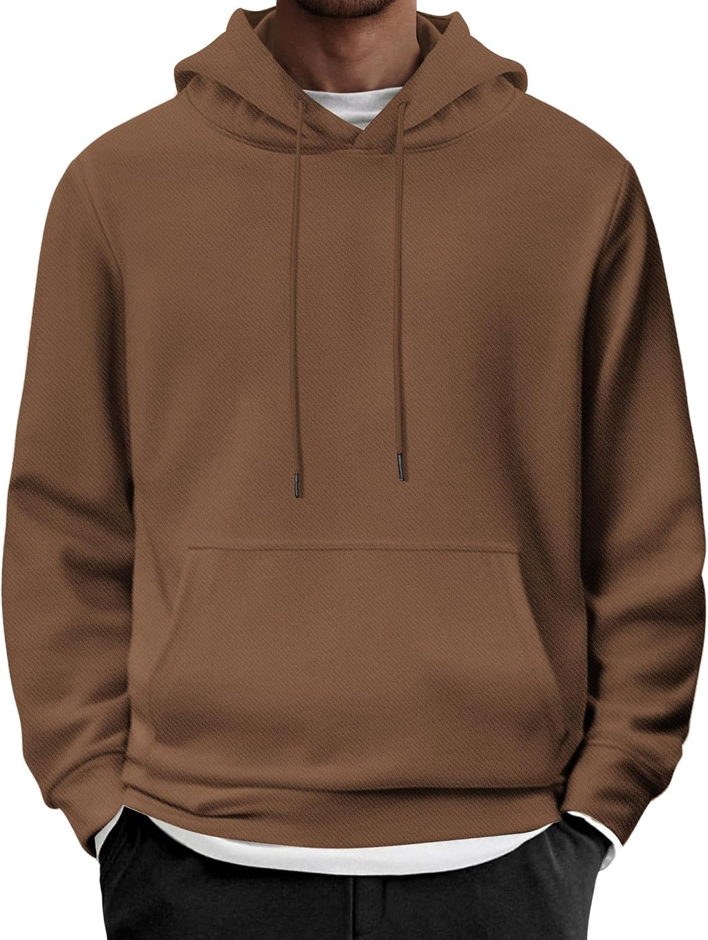 Men's Long Sleeve Pullover Hoodie - Casual Drawstring Hooded Sweatshirt with Front Pocket for Everyday Wear - Beige