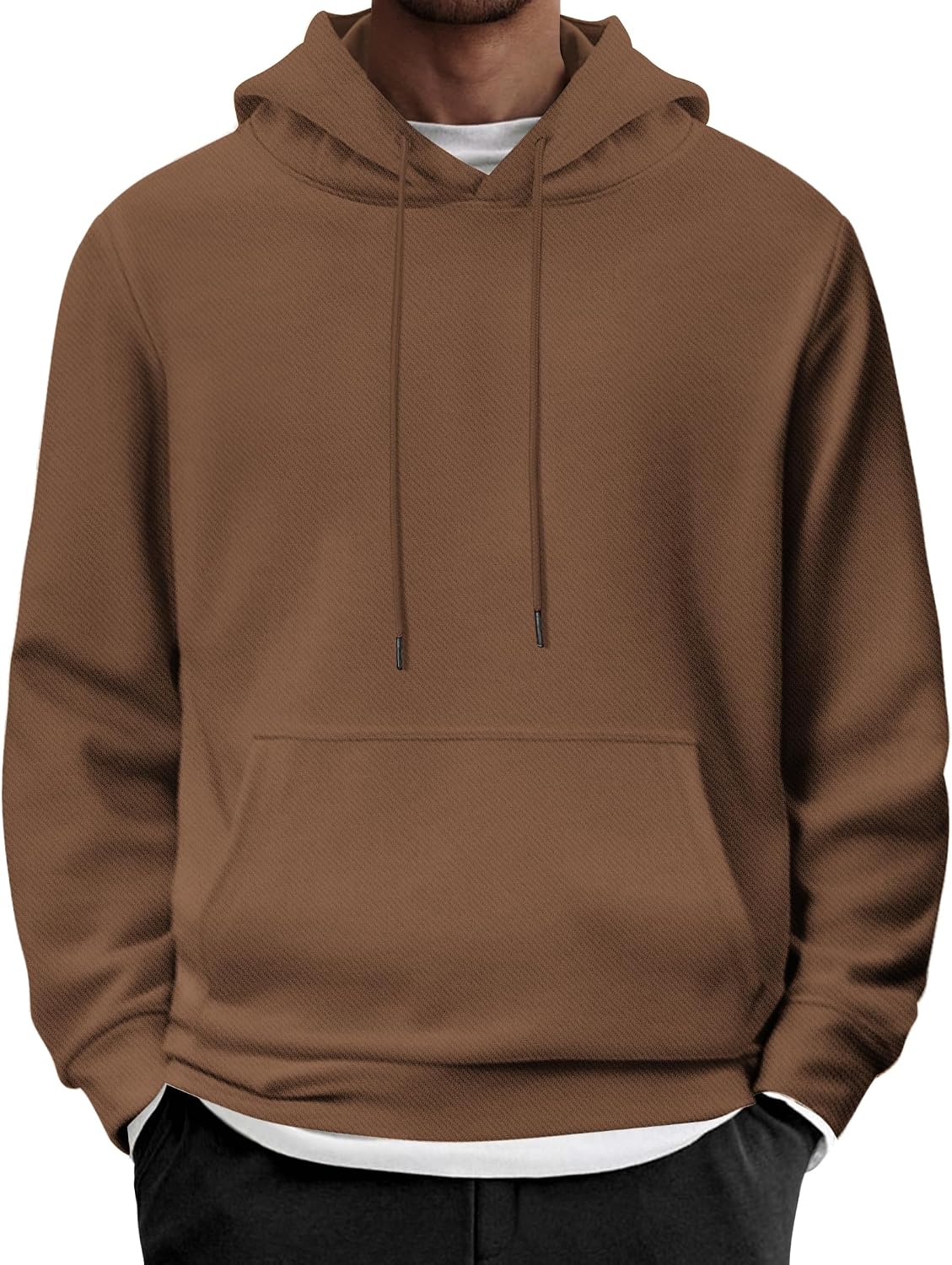 Men's Long Sleeve Pullover Hoodie - Casual Drawstring Hooded Sweatshirt with Front Pocket for Everyday Wear - Beige