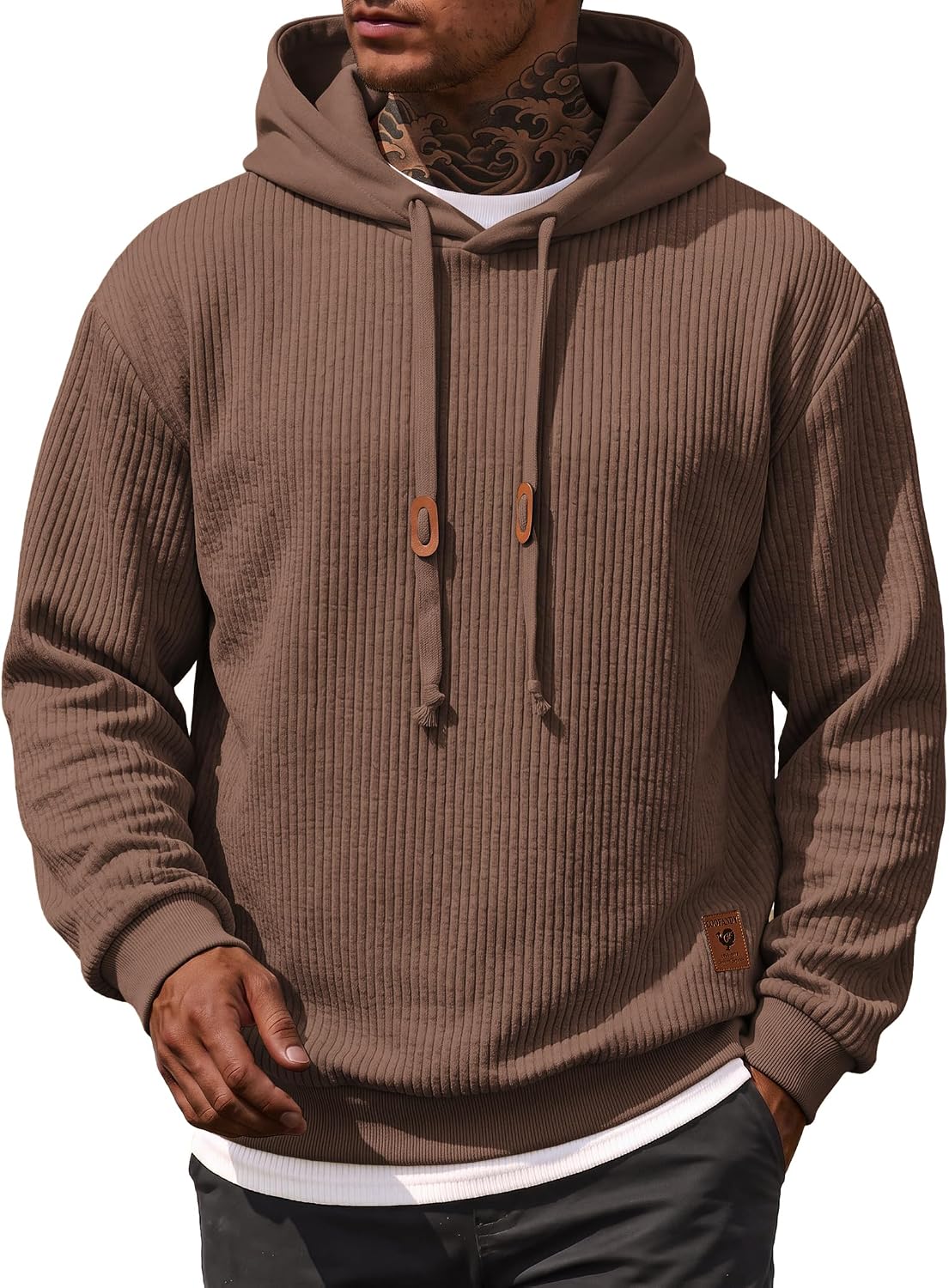 Men's Waffle Knit Pullover Hoodie - Lightweight Long Sleeve Sweatshirt with Adjustable Hood for Fall and Winter - Small