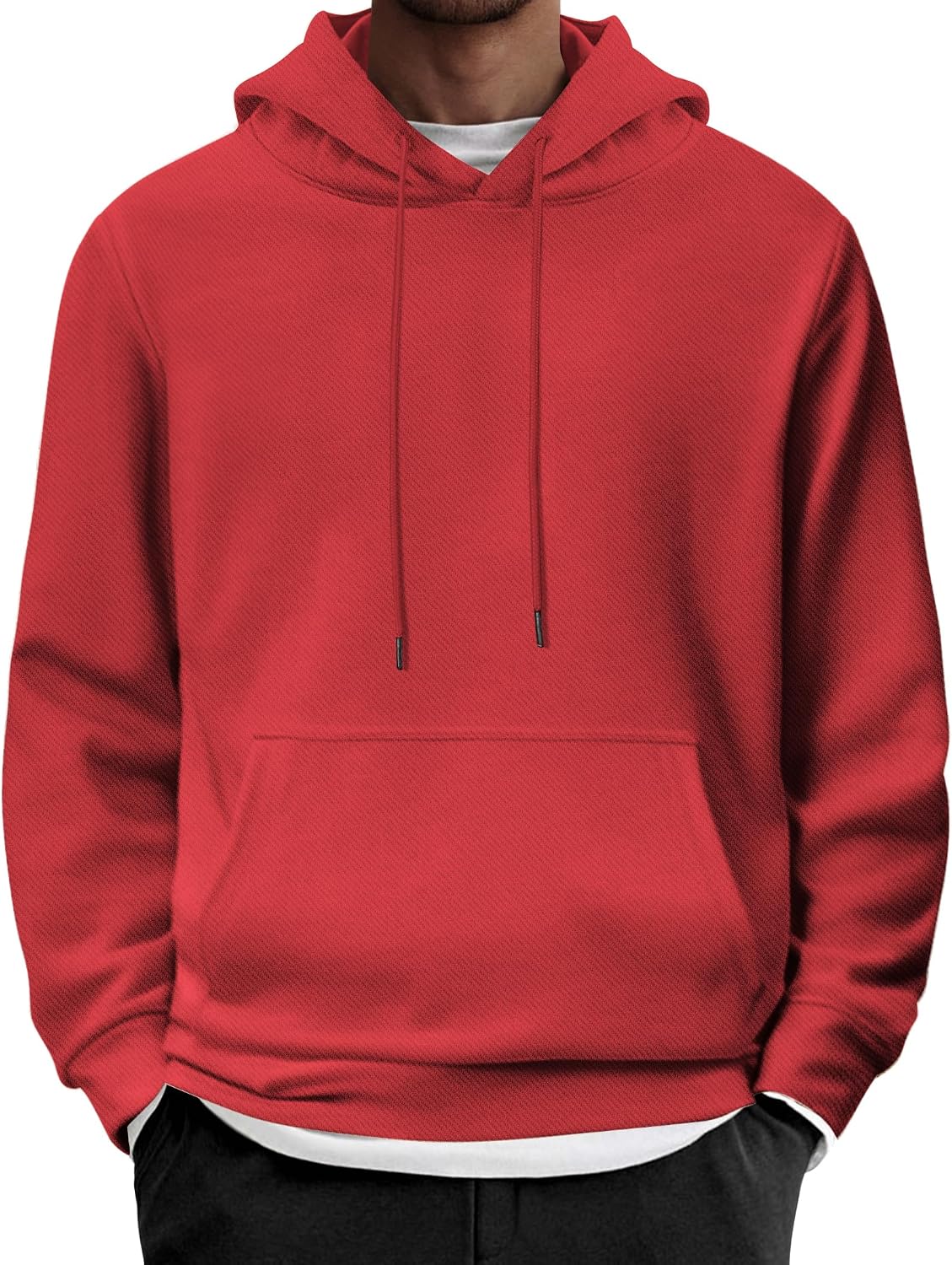 Men's Long Sleeve Pullover Hoodie - Casual Drawstring Hooded Sweatshirt with Front Pocket for Everyday Wear - Black