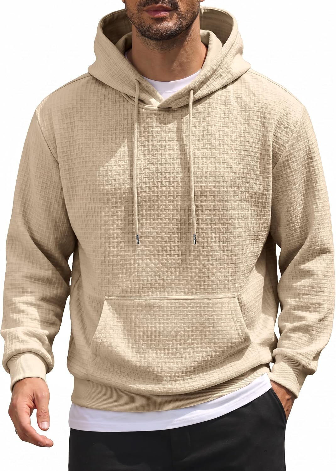 Men's Soft Knit Pullover Hoodie - Lightweight Hooded Sweatshirt with Kangaroo Pocket for Travel and Daily Wear - Small