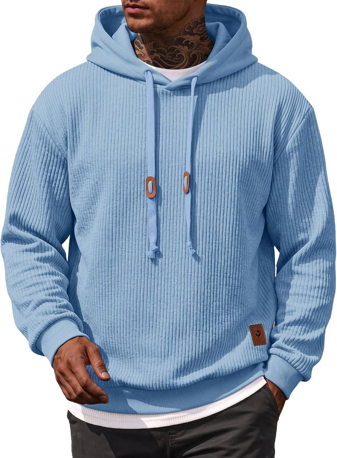 Men's Waffle Knit Pullover Hoodie - Lightweight Long Sleeve Sweatshirt with Adjustable Hood for Fall and Winter - Small