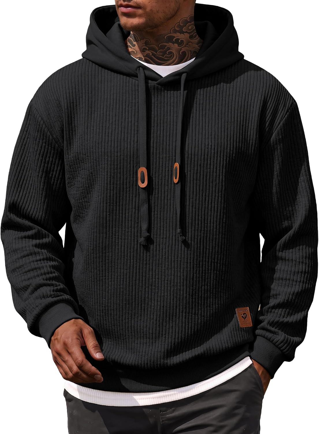 Men's Waffle Knit Pullover Hoodie - Lightweight Long Sleeve Sweatshirt with Adjustable Hood for Fall and Winter - Small