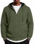 Men's Geometric Textured Zip Up Hoodie - Full Zip Sweatshirt with Pockets and Drawstring Hood for Weekend Wear - Small