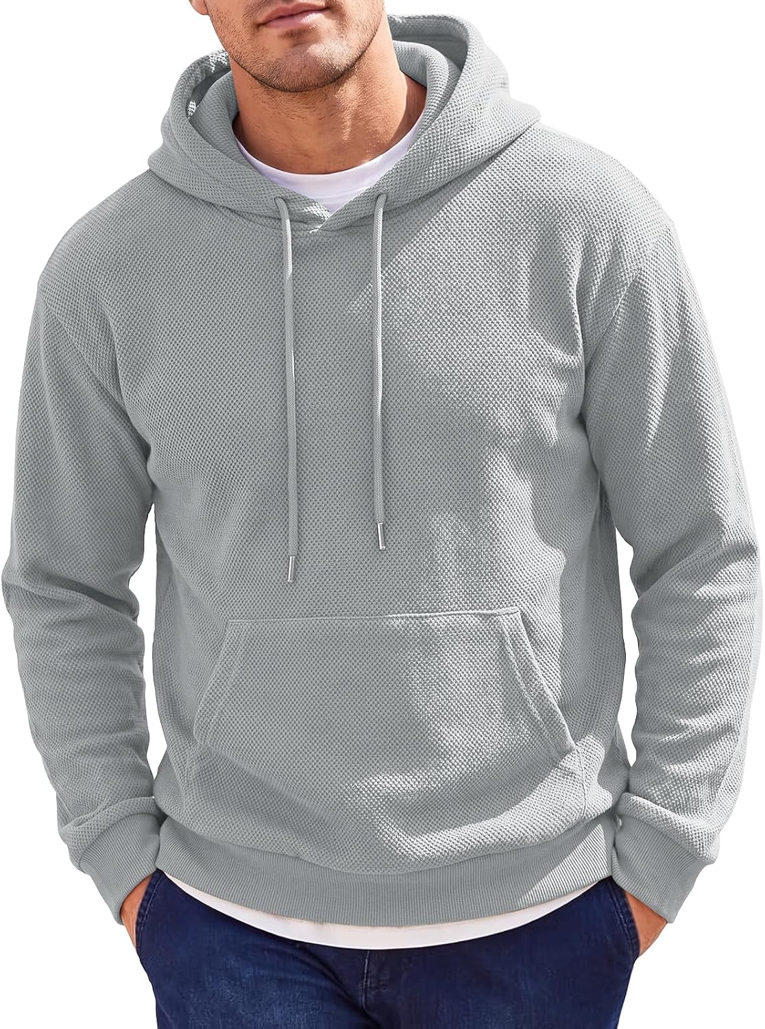 Men's Textured Slim Fit Pullover Hoodie - Lightweight Long Sleeve Sweatshirt with Kangaroo Pocket for Workouts - Medium