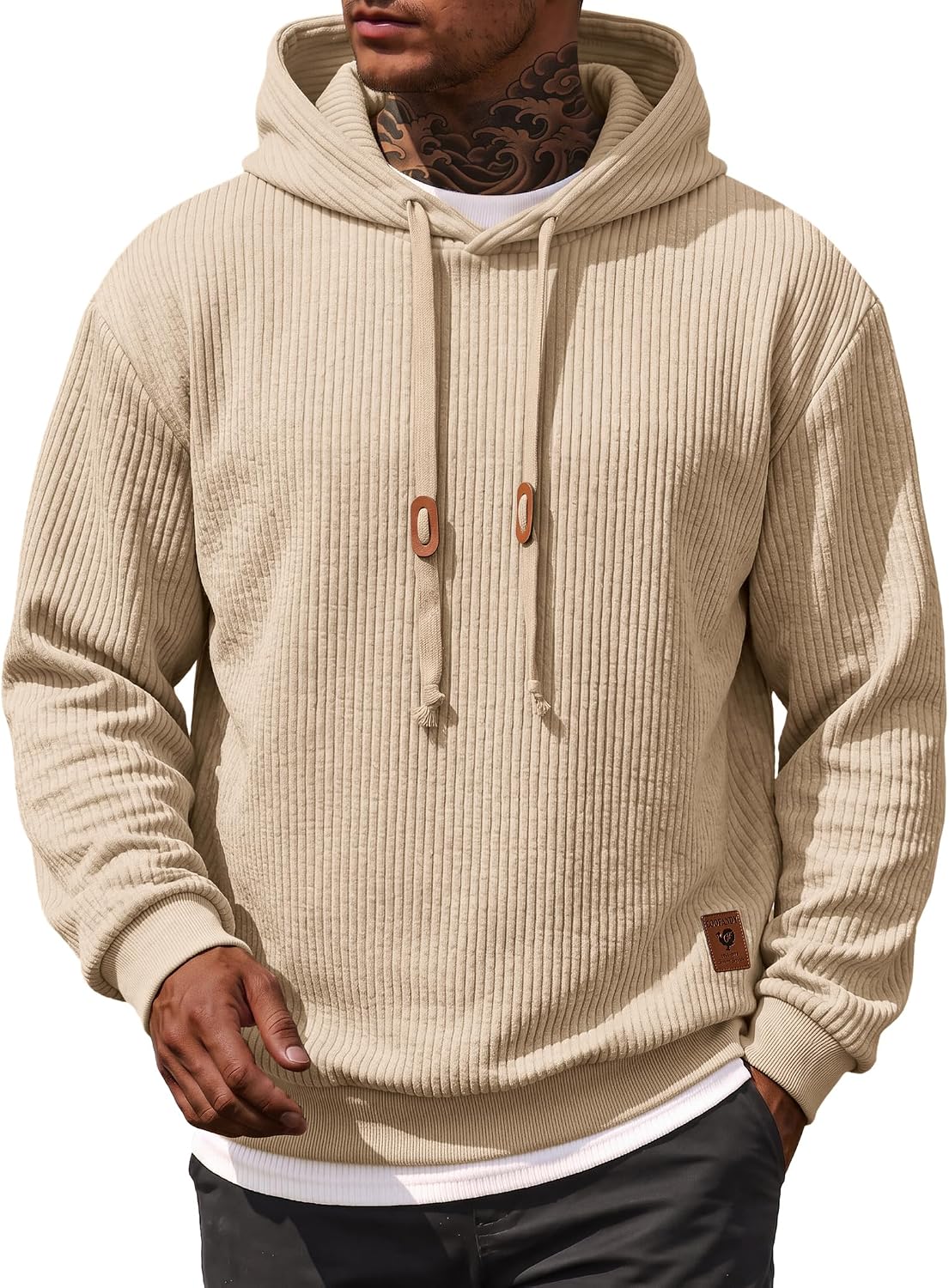 Men's Waffle Knit Pullover Hoodie - Lightweight Long Sleeve Sweatshirt with Adjustable Hood for Fall and Winter - Small