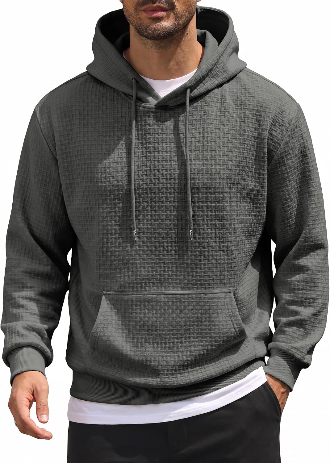 Men's Soft Knit Pullover Hoodie - Lightweight Hooded Sweatshirt with Kangaroo Pocket for Travel and Daily Wear - Small