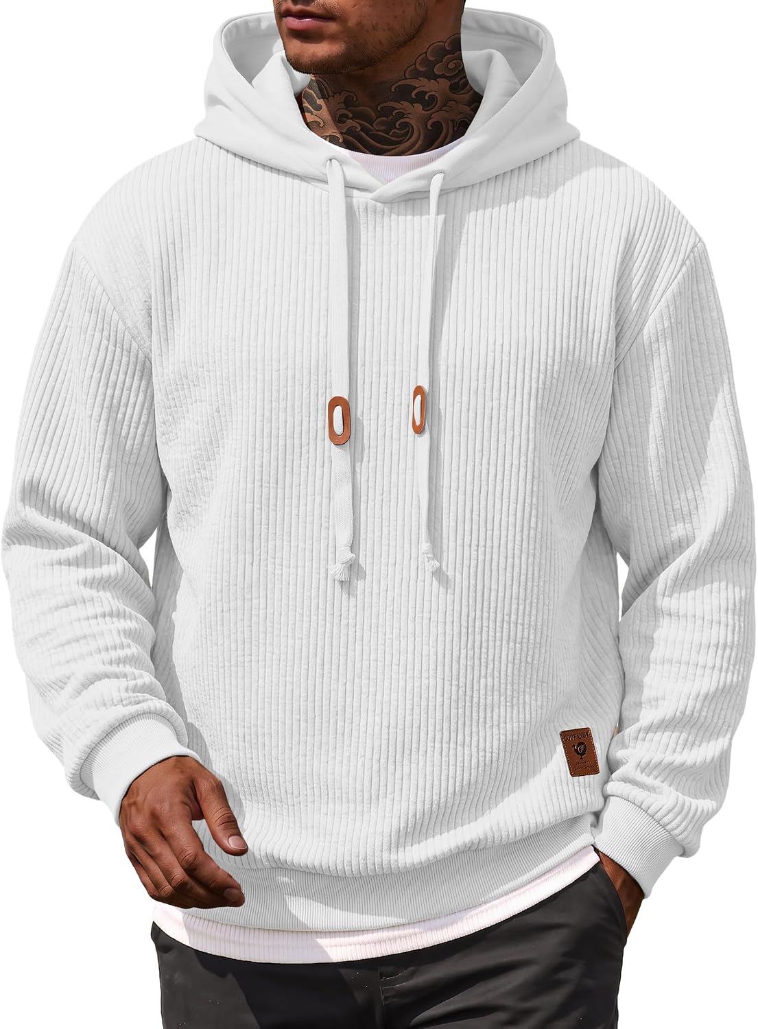Men's Waffle Knit Pullover Hoodie - Lightweight Long Sleeve Sweatshirt with Adjustable Hood for Fall and Winter - Small