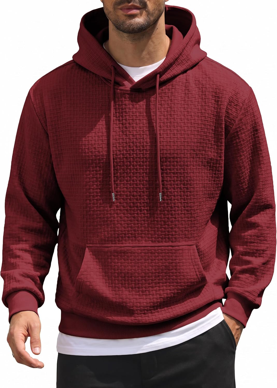 Men's Soft Knit Pullover Hoodie - Lightweight Hooded Sweatshirt with Kangaroo Pocket for Travel and Daily Wear - Small