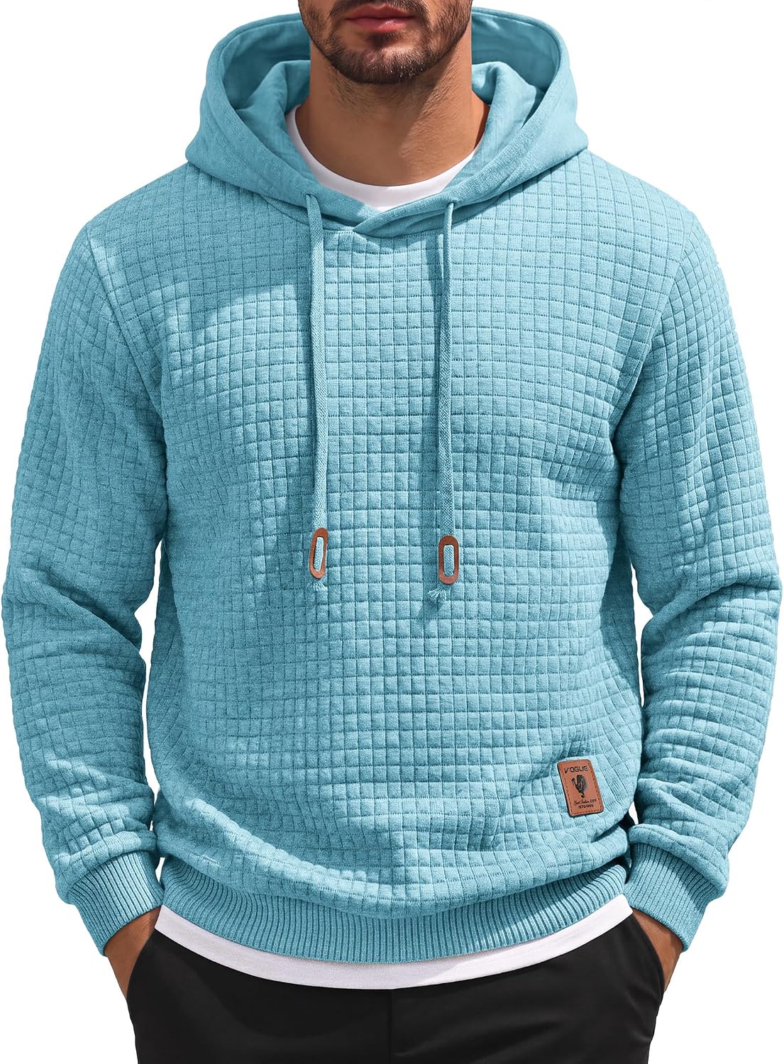 Men's Waffle Knit Hooded Sweatshirt - Long Sleeve Drawstring Pullover Hoodie for Casual Fall and Winter Wear - Medium